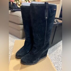 UGG Black Suede Soleil Wedge Boots, size 7